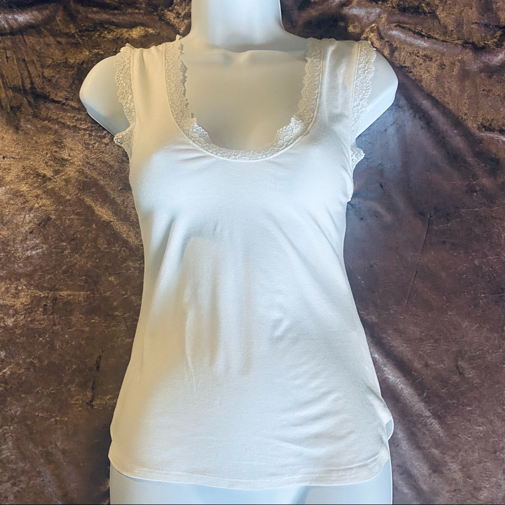 H&M White Tank Top with Lace Detail Small